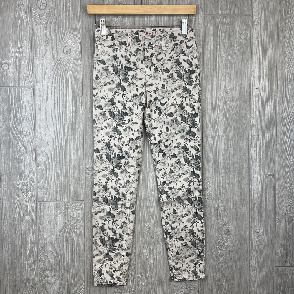 J Brand Crop Jeans Women 25 White Grey Floral Skinny Cottage Shabby Chic Garden